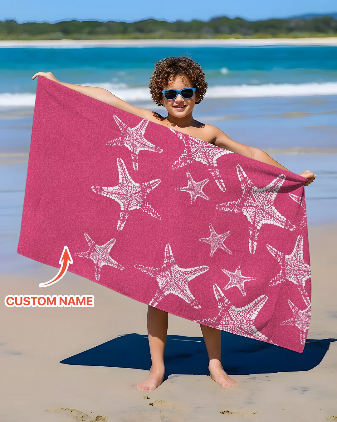 Custom Photo Starfish With Names Bamboo Beach Towel