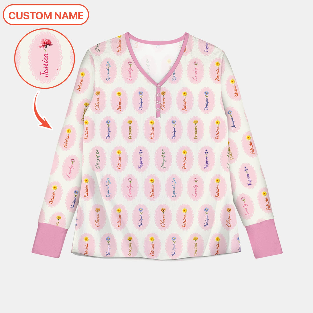 God Says I Am Birthmonth Flowers Custom Name Women Pajama Set