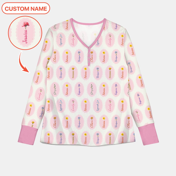 God Says I Am Birthmonth Flowers Custom Name Women Pajama Set
