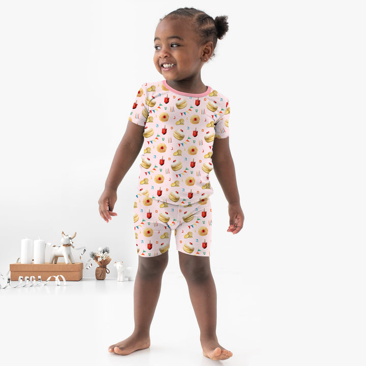 Hanukkah Donuts Two Piece Short Sleeve Shorts Pajama Set , Hanukkah Donuts Two Piece Short Sleeve Shorts Pajama Set - 12-18M / Blue