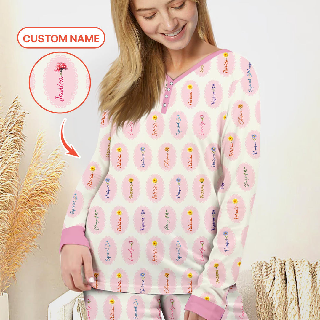 God Says I Am Birthmonth Flowers Custom Name Women Pajama Set