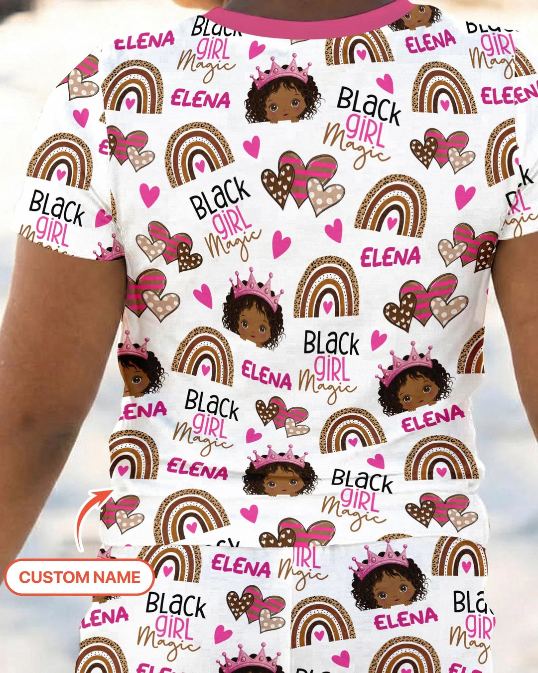 Conjunto de pijama de dos piezas de bambú con shorts y manga corta "Black Girl Magic" con nombre personalizado