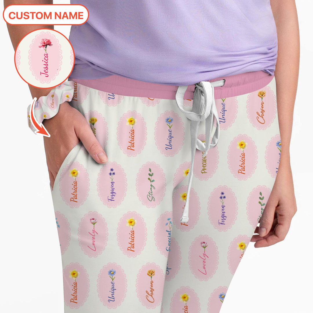 God Says I Am Birthmonth Flowers Custom Name Women Pajama Set