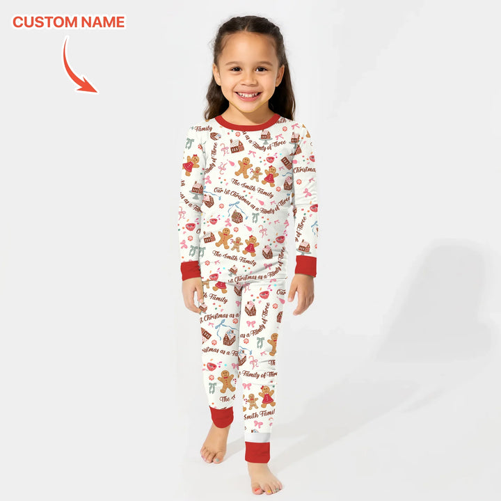 Custom Name Family Gingerbread Two Piece Long Sleeve Pajama Set