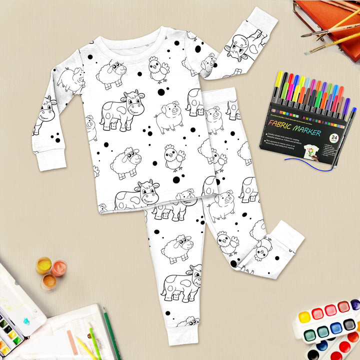 Customizable Farm Theme Bamboo Colorable Pajamas