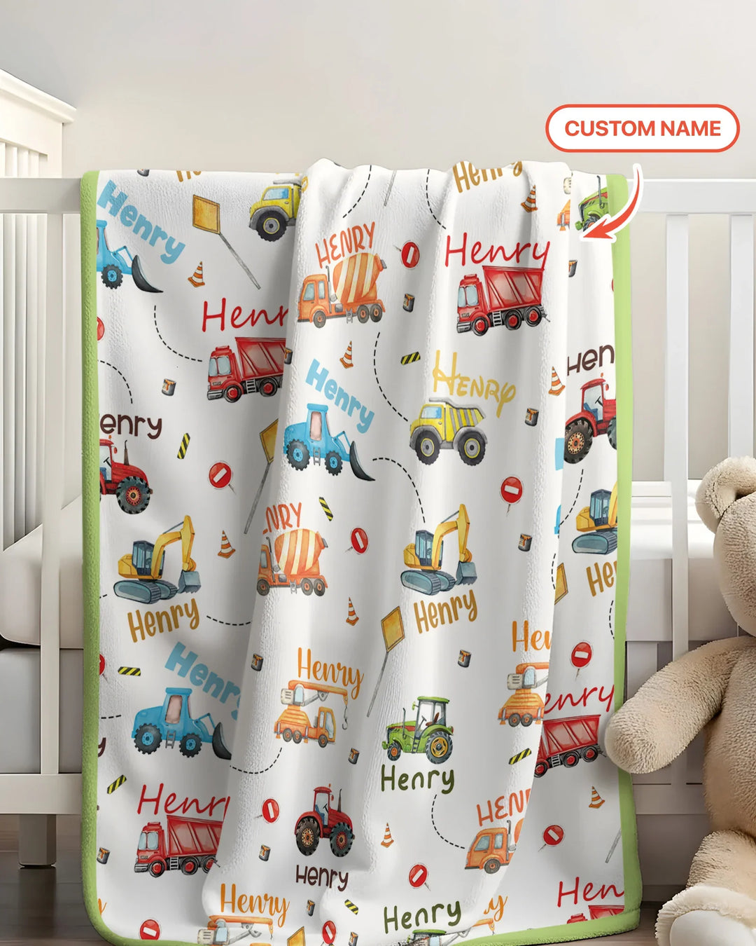 Construction Vehicles Custom Name Blanket