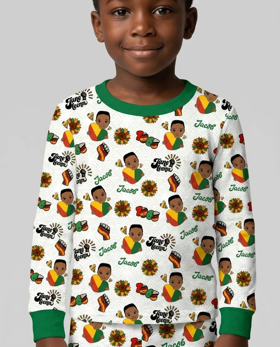 Pijama de dos piezas de manga larga de bambú con nombre personalizado "Bloom in Freedom"
