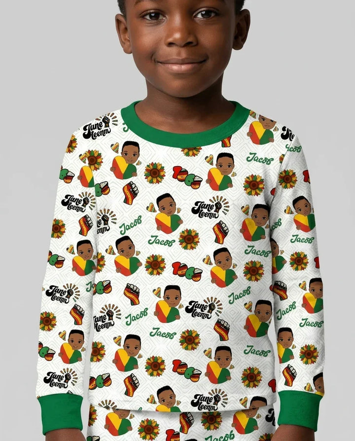 Pijama de dos piezas de manga larga de bambú con nombre personalizado "Bloom in Freedom"