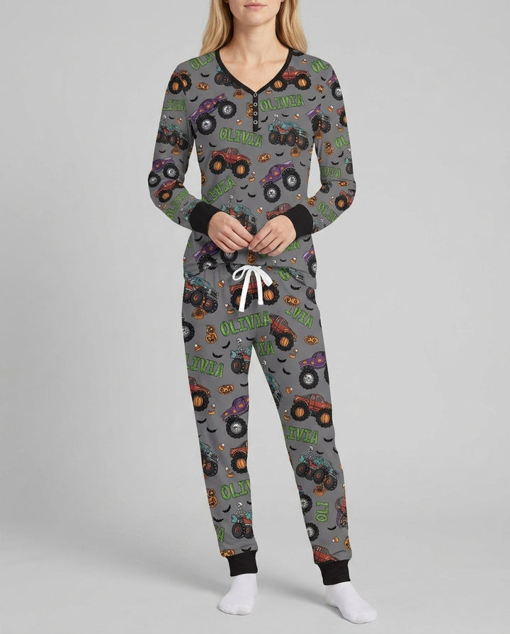 Custom Name Haunted Monster Trucks  Bamboo Women Pajama Set