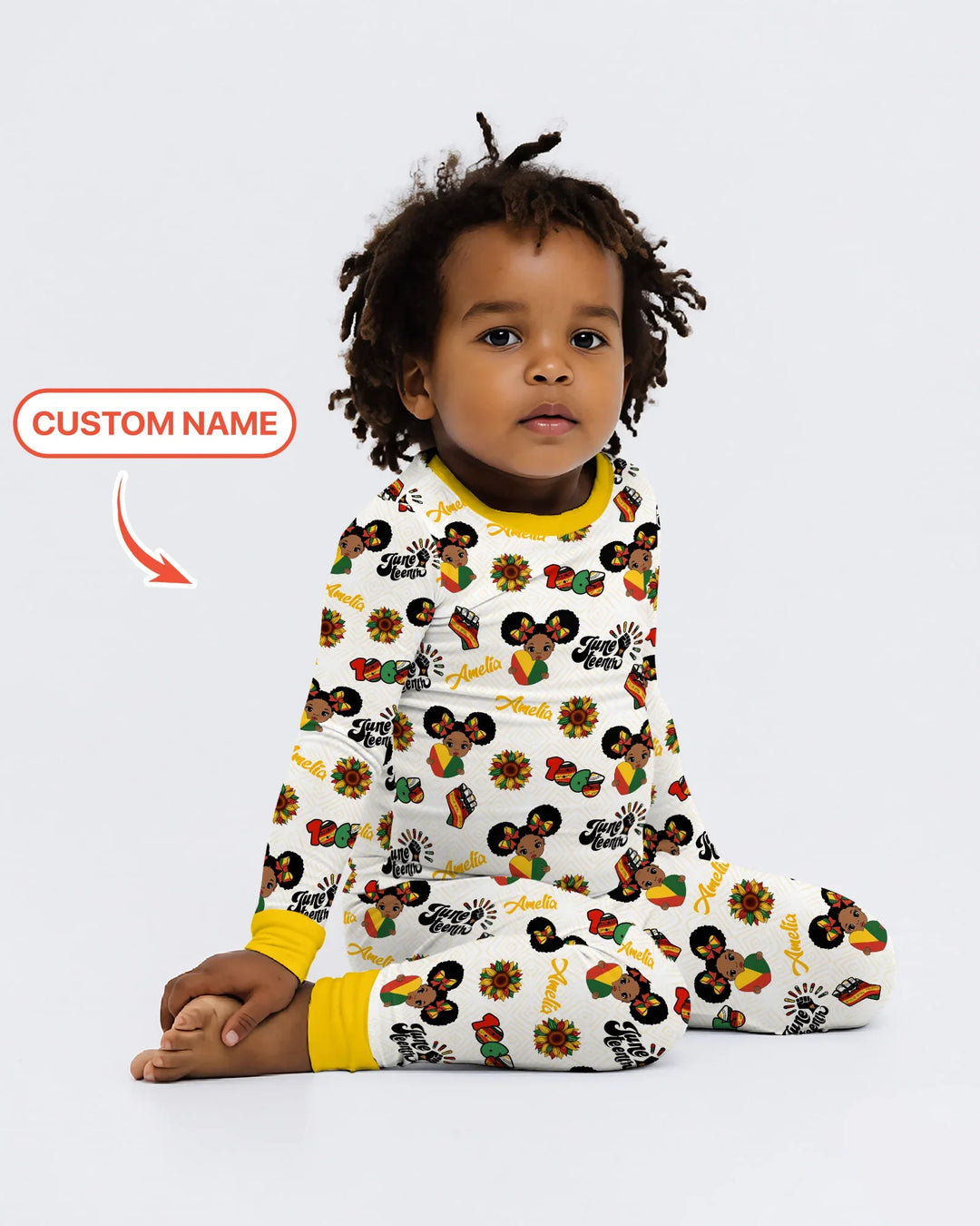 Pijama de dos piezas de manga larga de bambú con nombre personalizado "Bloom in Freedom"