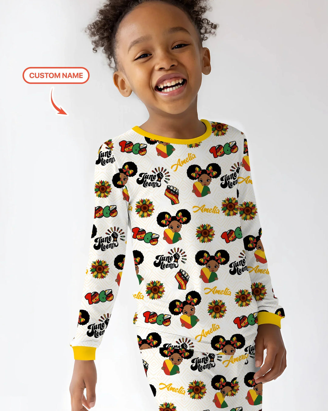 Pijama de dos piezas de manga larga de bambú con nombre personalizado "Bloom in Freedom"