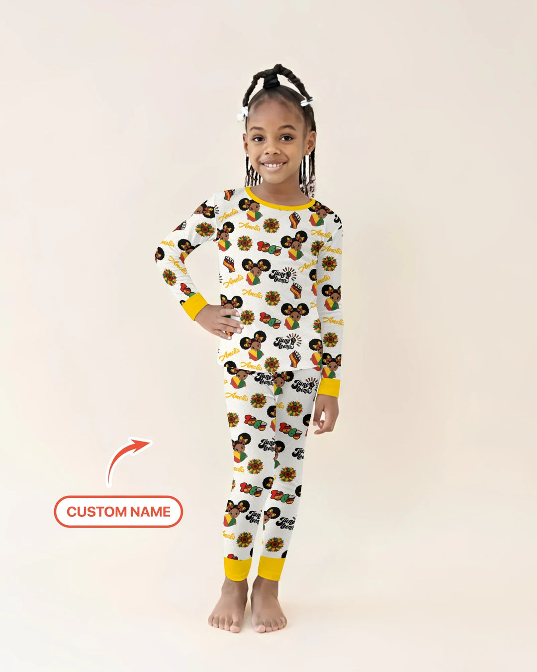 Pijama de dos piezas de manga larga de bambú con nombre personalizado "Bloom in Freedom"
