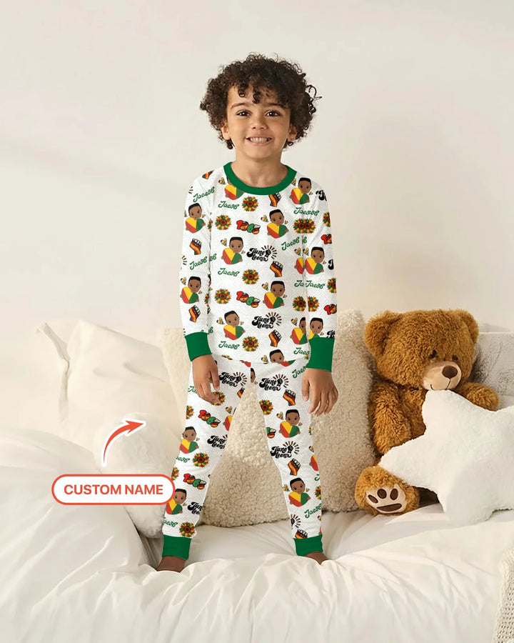 Pijama de dos piezas de manga larga de bambú con nombre personalizado "Bloom in Freedom"
