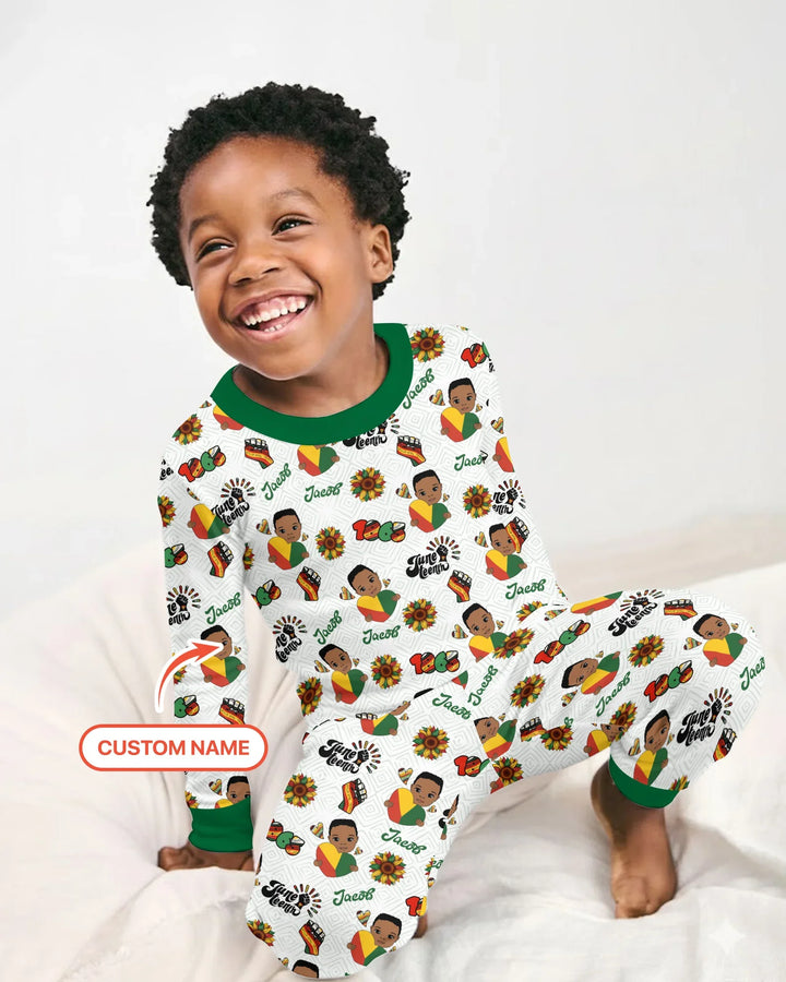 Pijama de dos piezas de manga larga de bambú con nombre personalizado "Bloom in Freedom"