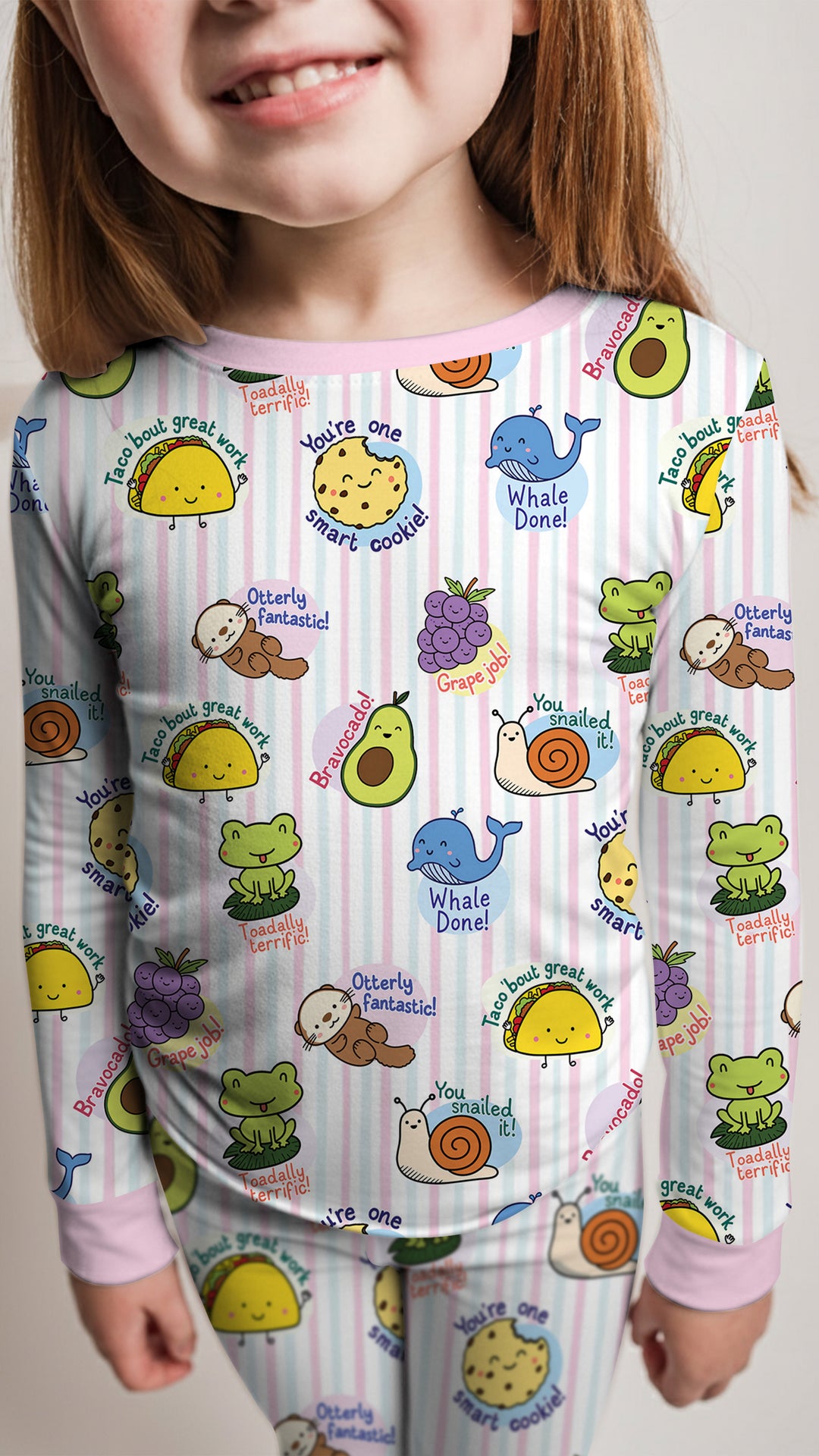 Cute Animal and Food Pun Bamboo Two Piece Long Sleeve Pajama Set
