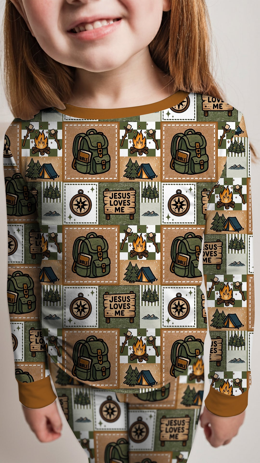 Camping Jesus Loves Me Bamboo Two Piece Long Sleeve Pajama Set