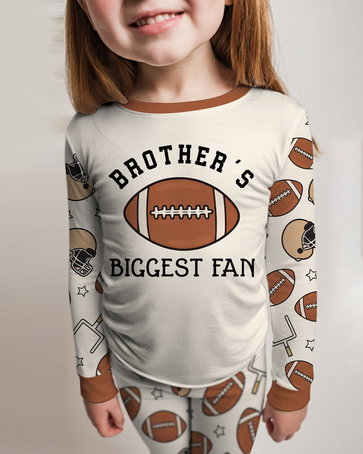 Personalized Football Brother's Biggest Fan Bamboo Two Piece Long Sleeve Pajama Set