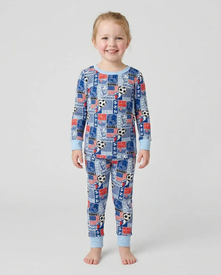 World Soccer God Bless America Bamboo Two Piece Long Sleeve Pajama Set
