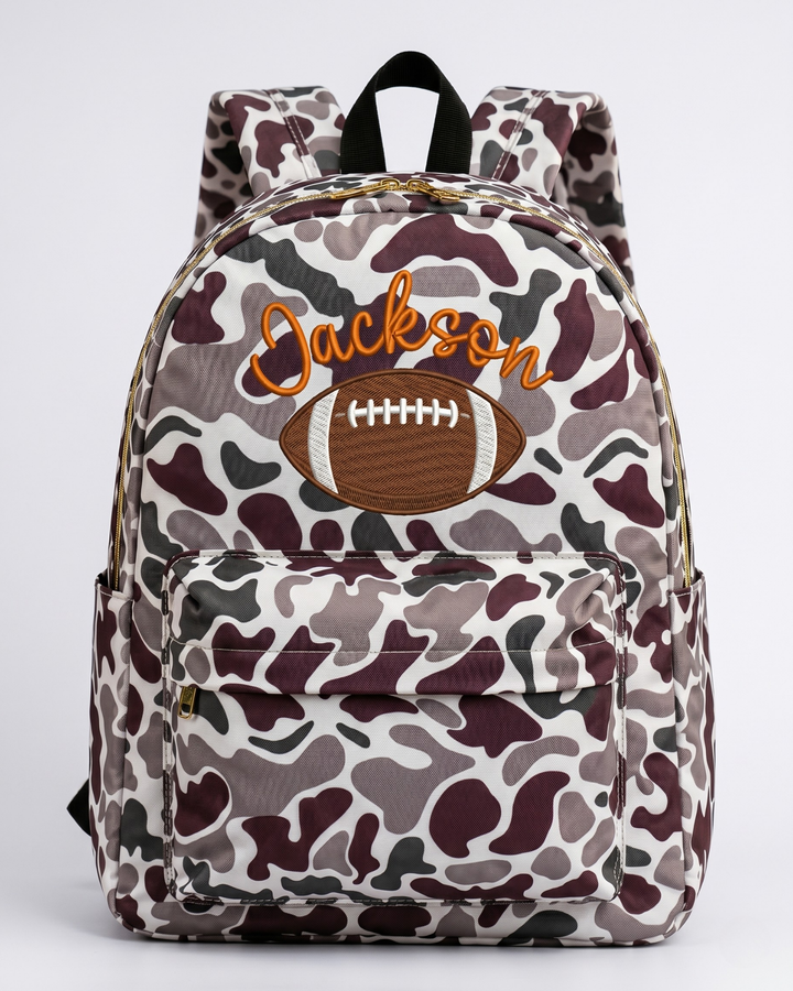Custom Name Football Ball Embroidered Backpack
