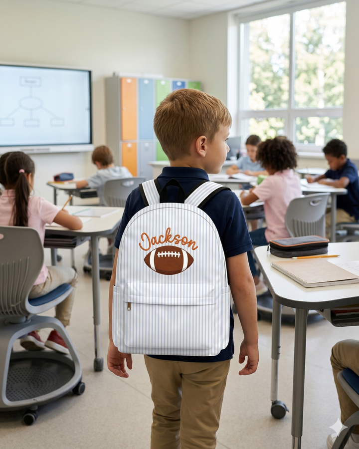 Custom Name Football Ball Embroidered Backpack