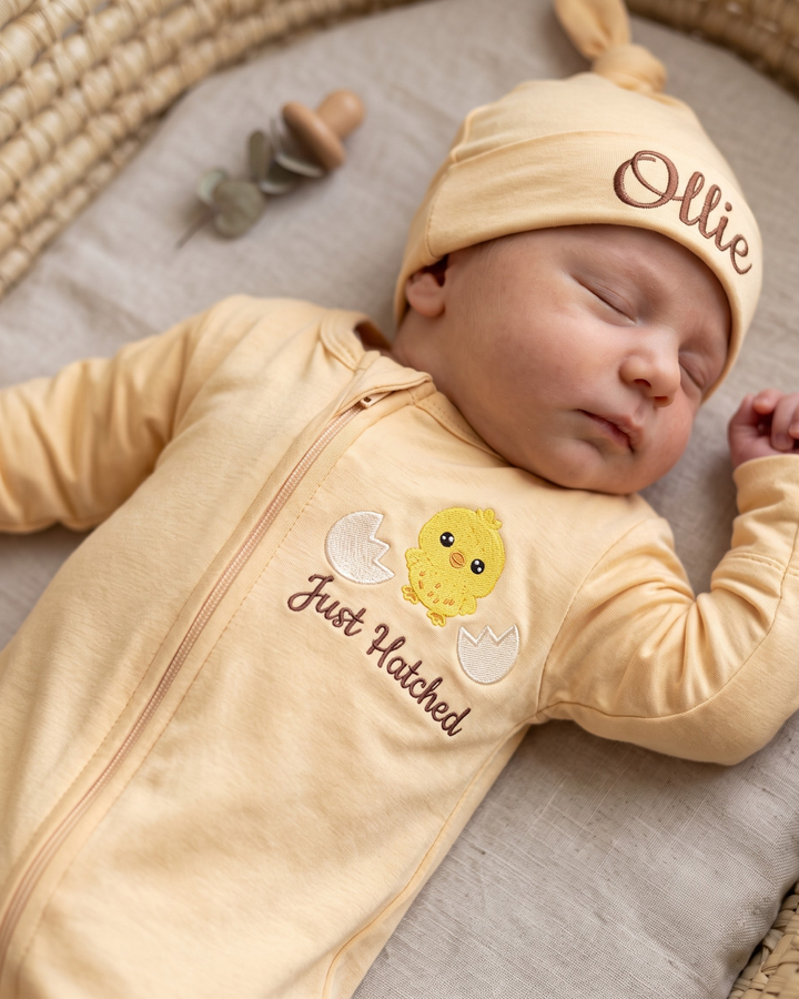 Custom Name Baby Chick Embroidered Embroidered Embroidered Bamboo Hat