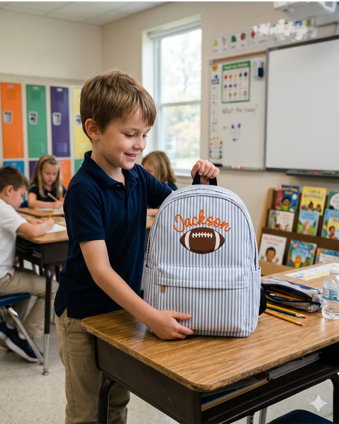 Custom Name Football Ball Embroidered Backpack