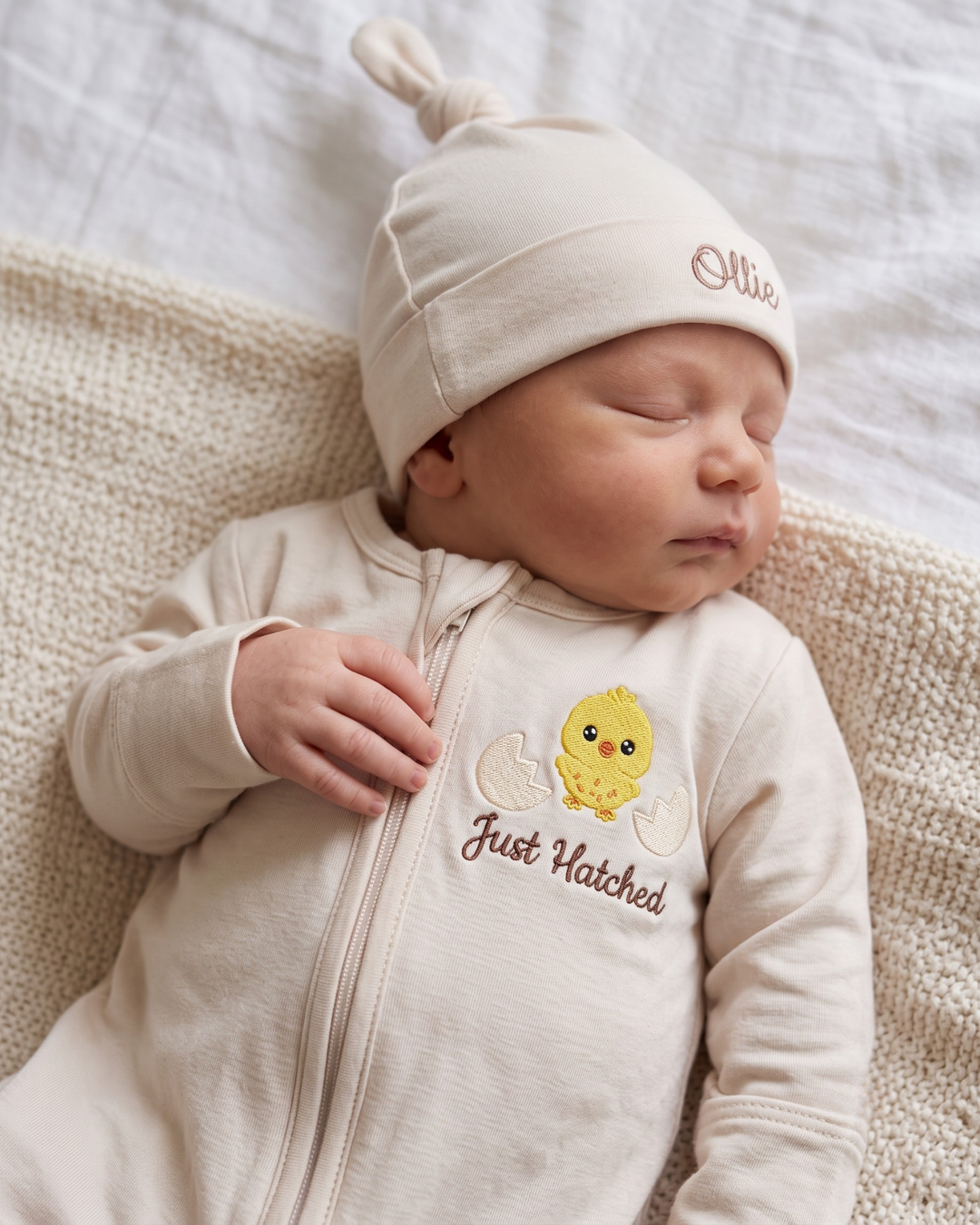 Custom Name Baby Chick Embroidered Embroidered Embroidered Bamboo Hat
