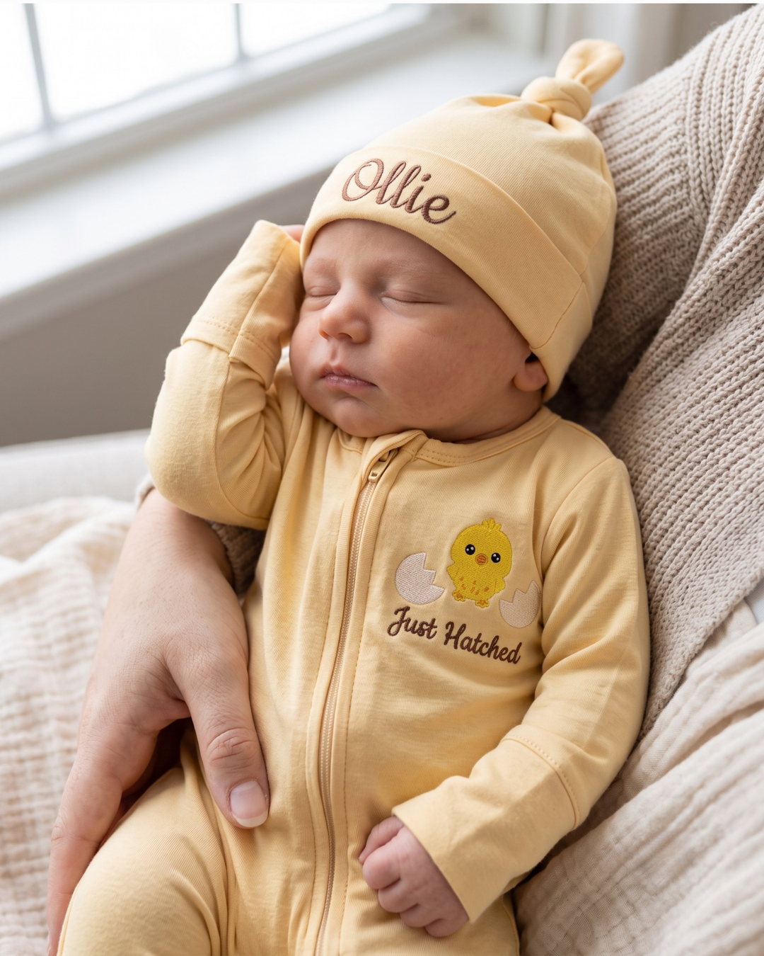 Custom Name Baby Chick Embroidered Embroidered Embroidered Bamboo Hat
