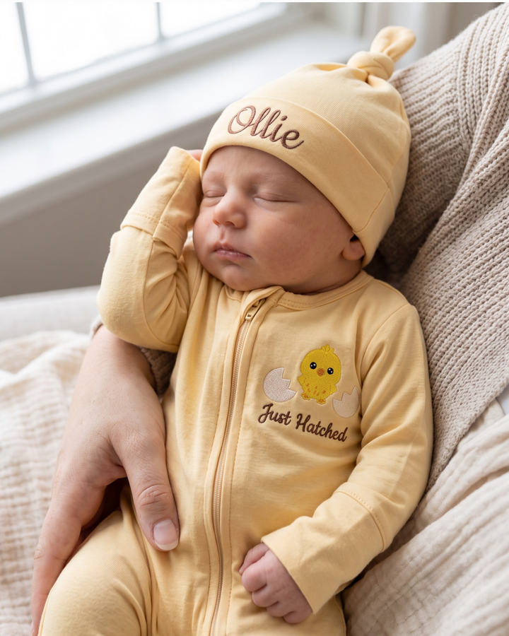 Custom Name Baby Chick Embroidered Embroidered Embroidered Bamboo Hat