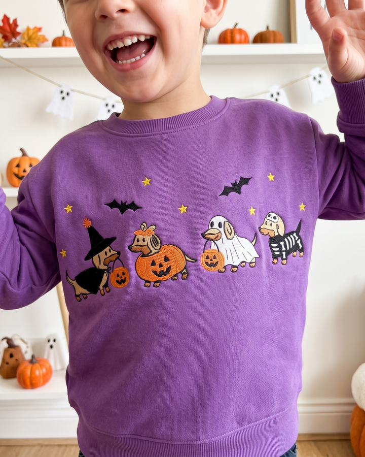 Spooky Dachshund Embroidered Bamboo Crewneck Sweatshirt
