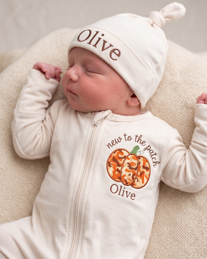 Custom Name New To The Pumpkin Patch Applique Embroidered Bamboo Hat