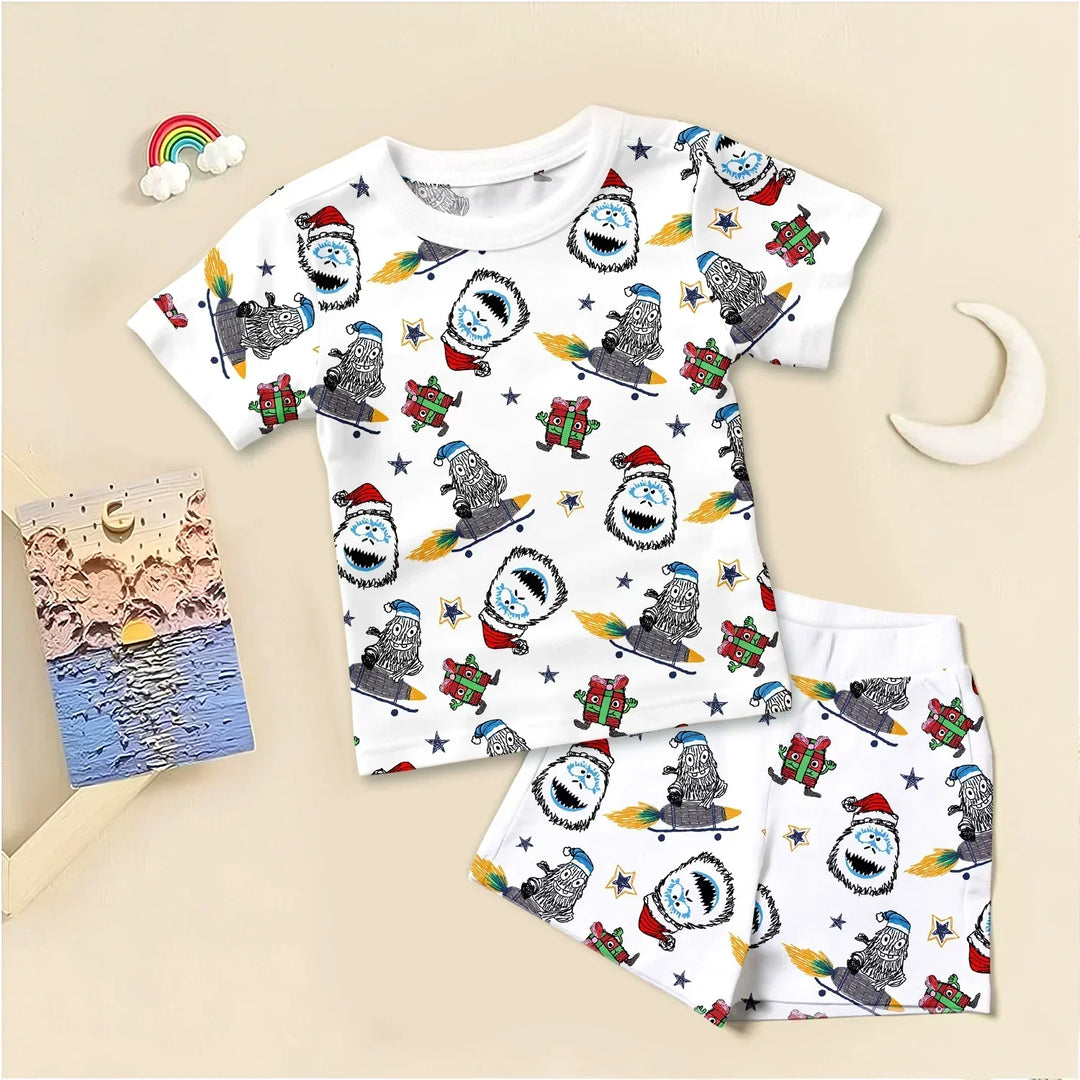 White Monster Bamboo Pajama for Baby – Soft , White Monster Bamboo Pajama for Baby – Soft - Short Pajama / 12-18M