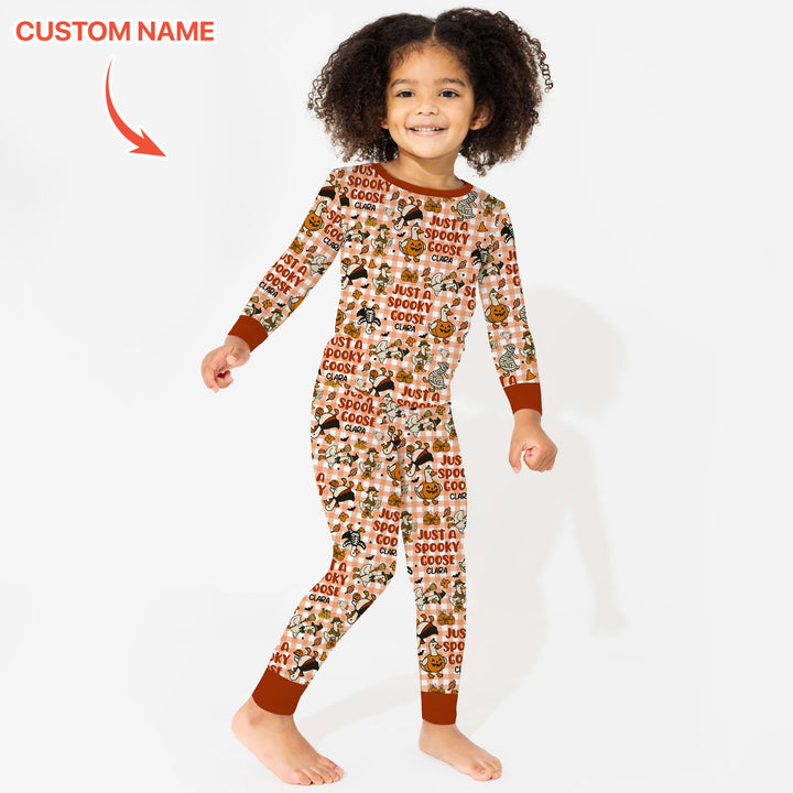 Just A Spooky Goose Custom Name Girl Version Long Sleeve Pajama Set