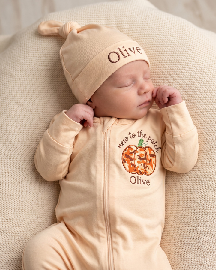 Custom Name New To The Pumpkin Patch Applique Embroidered Bamboo Hat