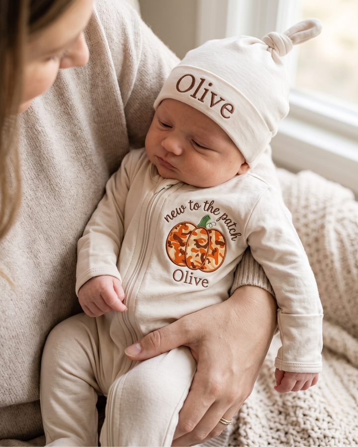 Custom Name New To The Pumpkin Patch Applique Embroidered Bamboo Hat