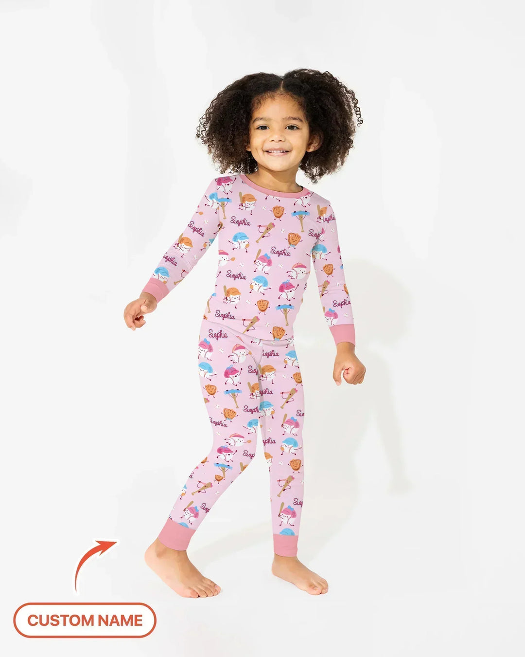 Custom Name Ballparl Family Matching Bamboo Two Piece Long Sleeve Pajama Set