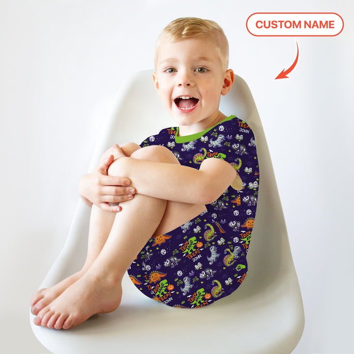Trick Rawr Treat Custom Name Two Piece Short Sleeve Shorts Pajama Set