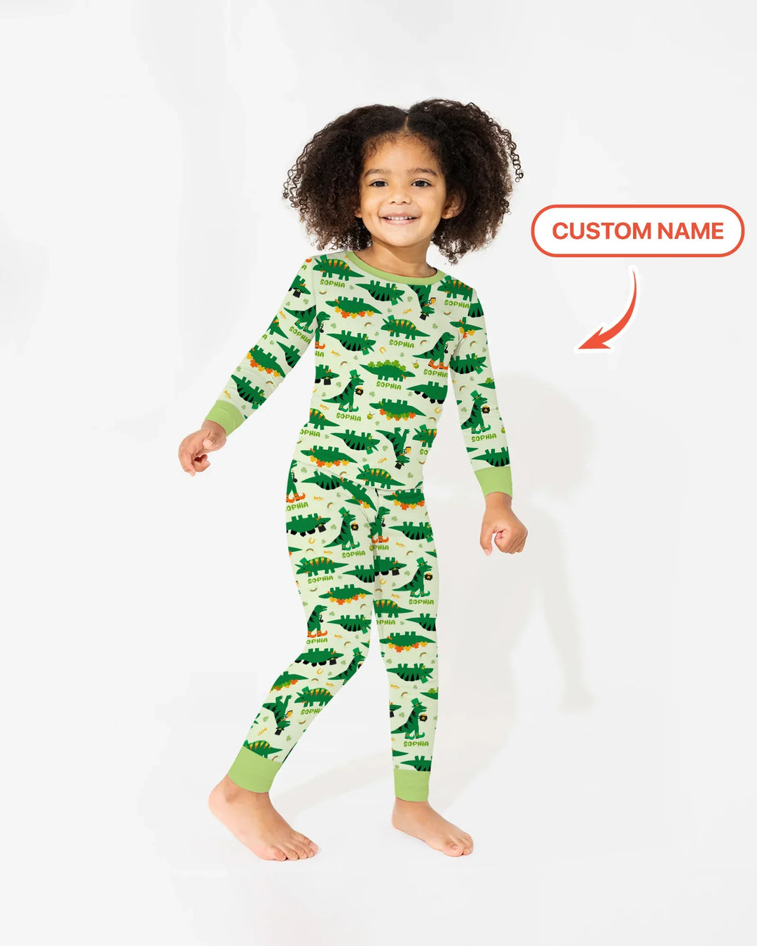 St. Patrick's Day Dinosaurs Custom Two Piece Long Sleeve Pajama Set