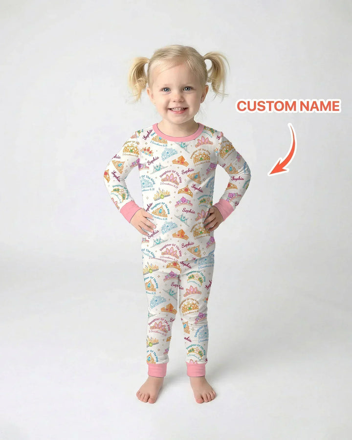 Conjunto de pijama de dos piezas de bambú de manga larga con nombre personalizado "Hija del Rey"