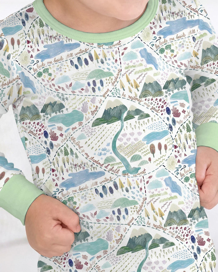 Whimsical Psalms 23 Map Two Piece Long Sleeve Pajama Set