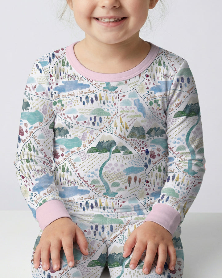 Whimsical Psalms 23 Map Bamboo Two Piece Long Sleeve Pajama Set