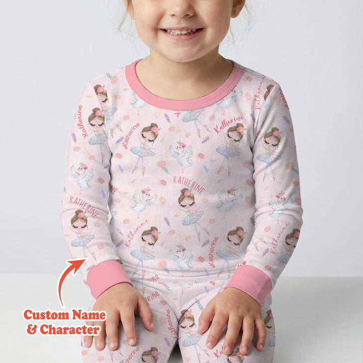 Custom Name Ballerina Doll Two Piece Long Sleeve Pajama Set
