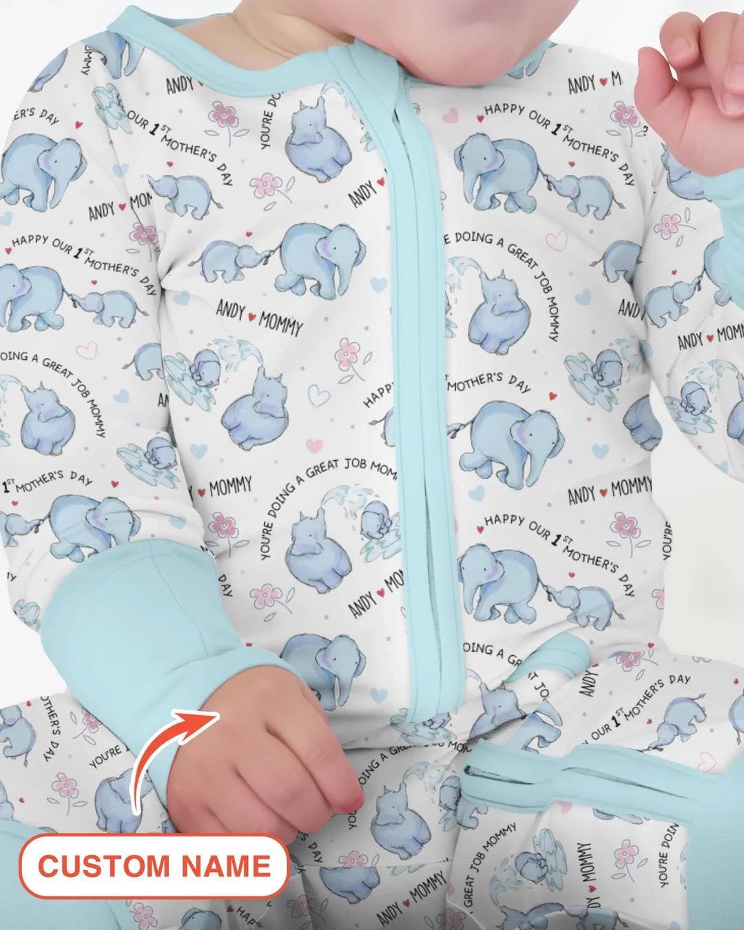 Custom Name Mother & Baby Elephant Convertible Zippy