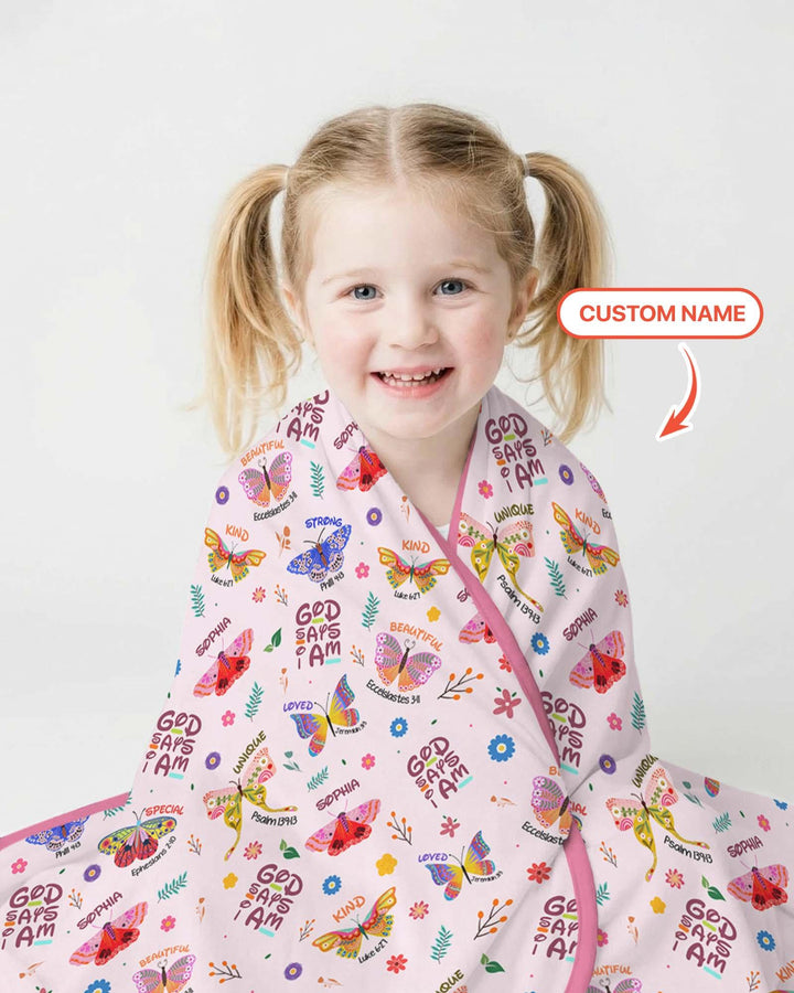 Custom Name God says I am Butterfly Bamboo Blanket