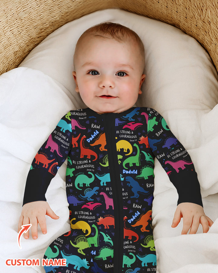 Be Strong and Courageous Dinosaur Christian Bamboo Convertible Zippy