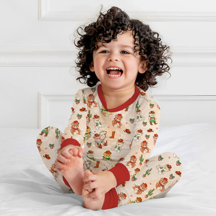 Christmas Cowboy Teddy Two Piece Long Sleeve Pajama Set