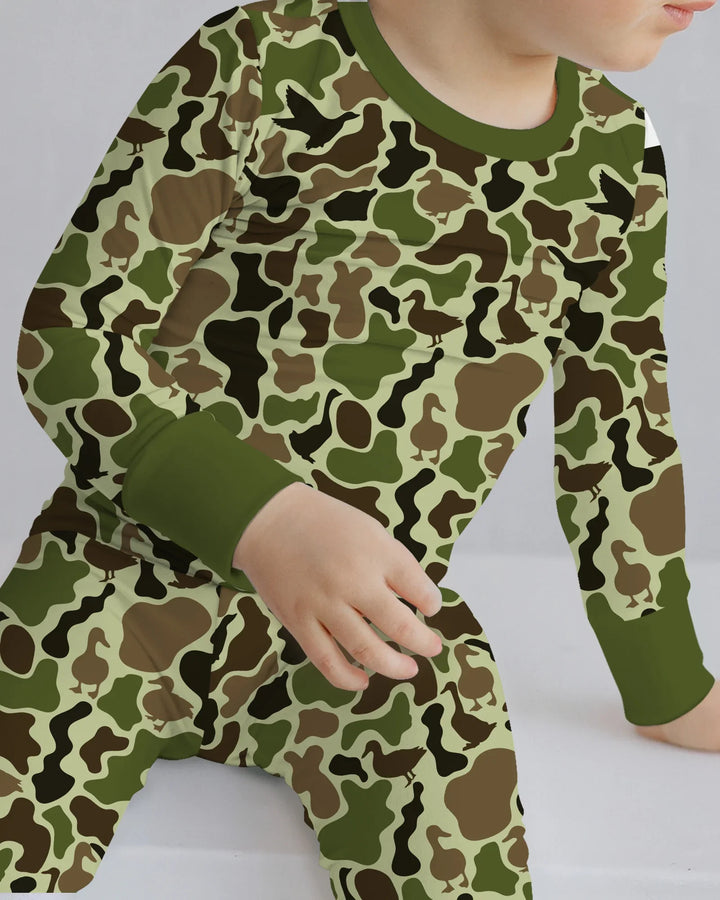 Mallard Duck Hunting Camouflage Bamboo Two Piece Long Sleeve Pajama Set