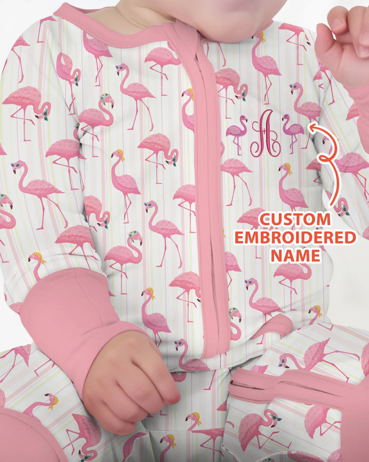 Custom Name Embroidered Flamingo Bamboo Convertible Zippy