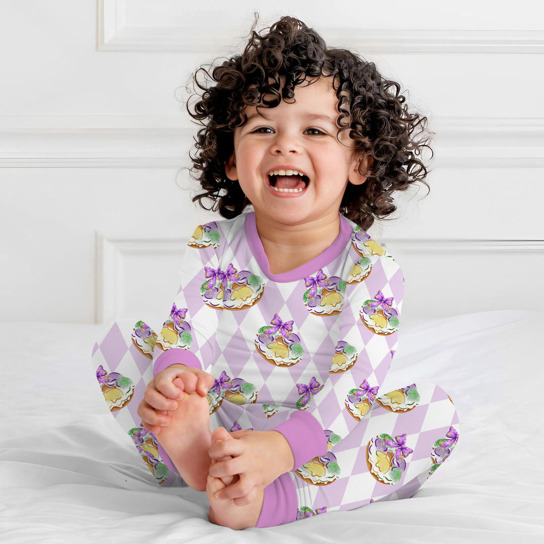 Mardi Gras Donut Two Piece Long Sleeve Pajama Set