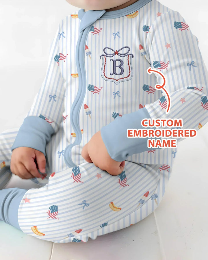 Pijama enterizo convertible de bambú bordado personalizado del 4 de julio